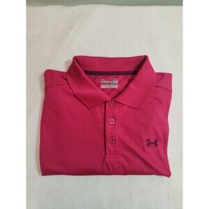 Under Armour Polo Shirt Mens XL Pink Heatgear Loose Short Sleeve Golf Athleisure